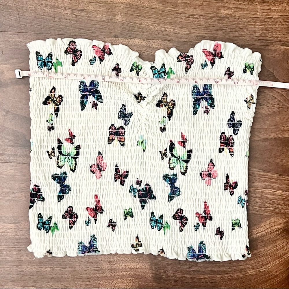 Rue21 Butterfly Colorful Crop Top Smocked Strapless Stretch Women’s Size Large - Picture 6 of 6